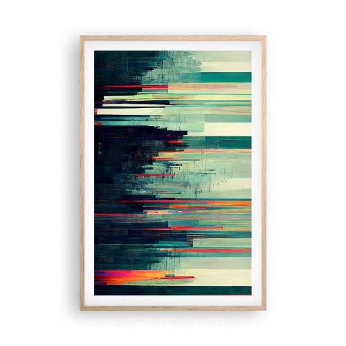 Plakat i ramme af lyst egetræ - Futuristisk by - 61x91 cm