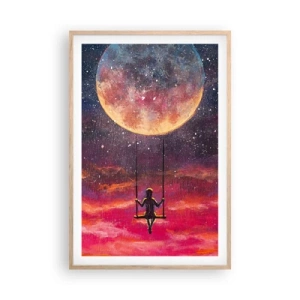 Plakat i ramme af lyst egetræ - Glæd dig i skyerne - 61x91 cm