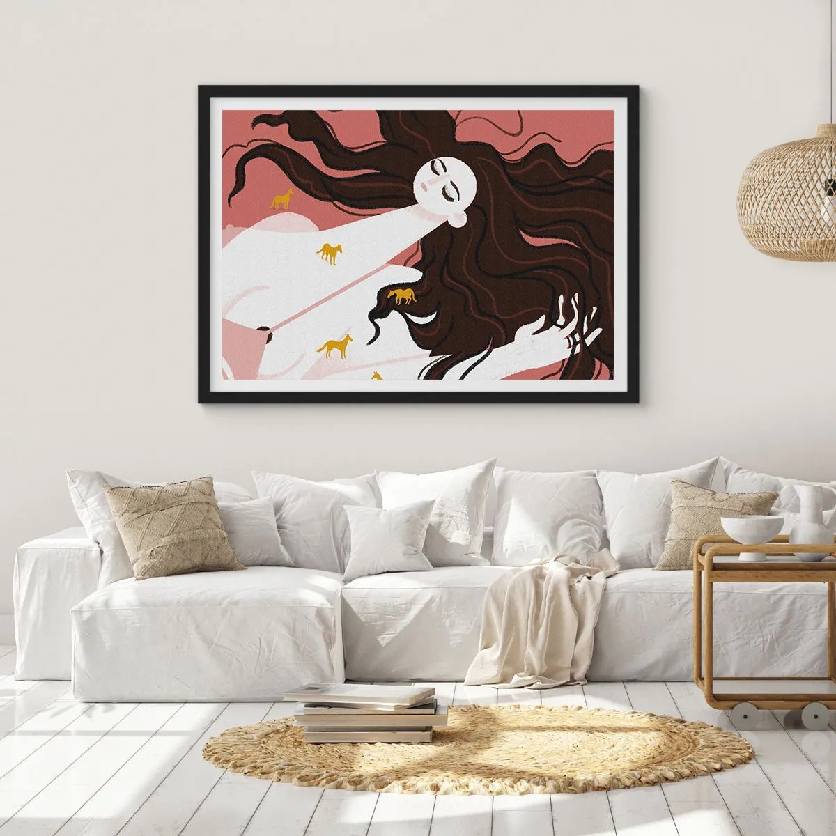 Plakat i sort ramme - Drøm om en gylden hest - 70x50 cm
