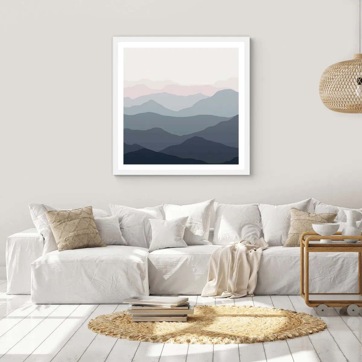 Plakat i hvid ramme - Bølger af bjerge - 50x50 cm