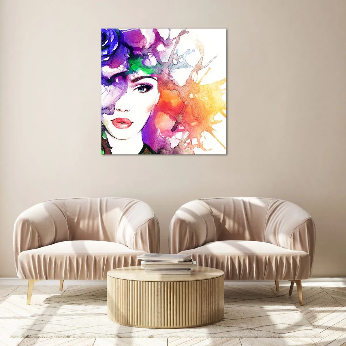 Billede på glas - Med hovedet i skyerne - 70x70 cm