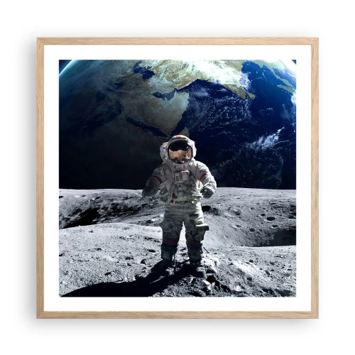 Plakat i ramme af lyst egetræ - Hilsner fra månen - 60x60 cm