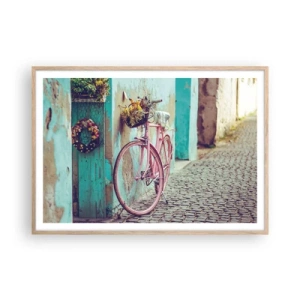 Plakat i ramme af lyst egetræ - Jeg vender tilbage om lidt - 100x70 cm