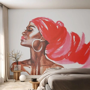 Fototapet Premium Sand - "Der er en vind, der blæser en mands næsebor op". - Portræt af en kvinde, Kvindens ansigt, Abstraktion - 200x140 cm