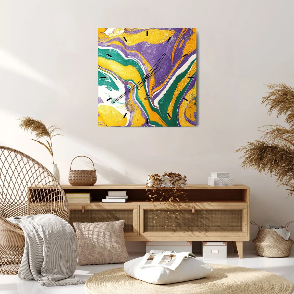 Vægur, Uret - Bølger af farver - 40x40 cm