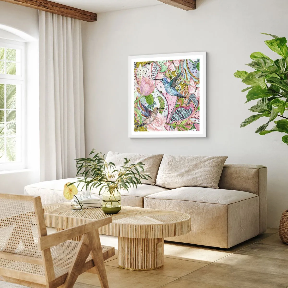 Plakat i hvid ramme - Forviklet i vinstokkene - 40x40 cm