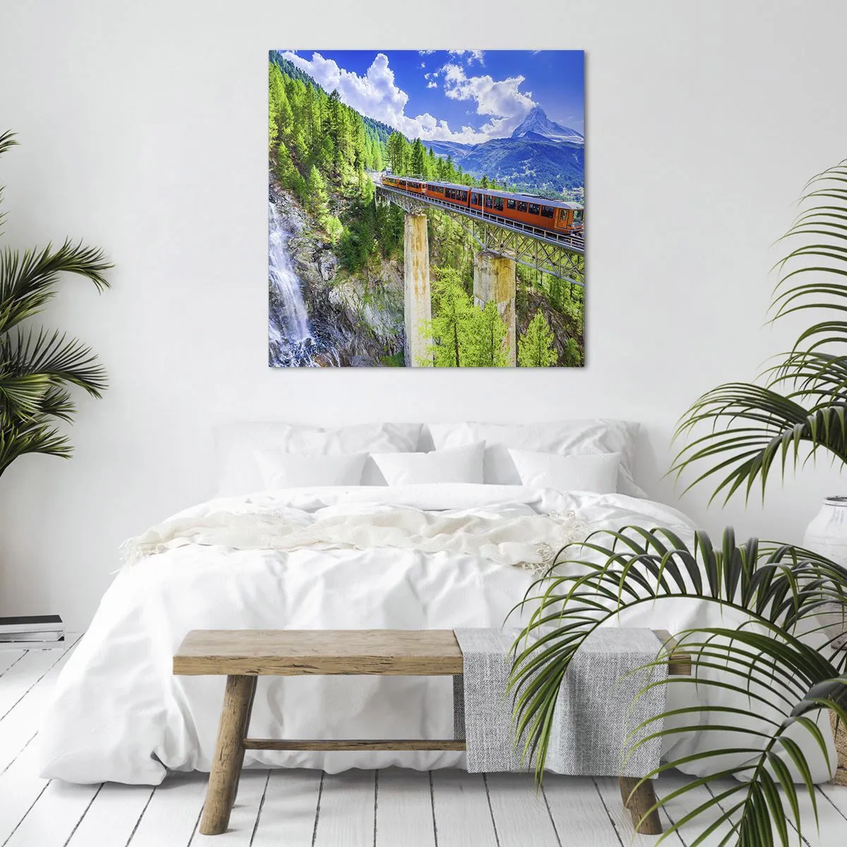 Lærredstryk - Billede på lærred - Jernbane til Alperne - 50x50 cm