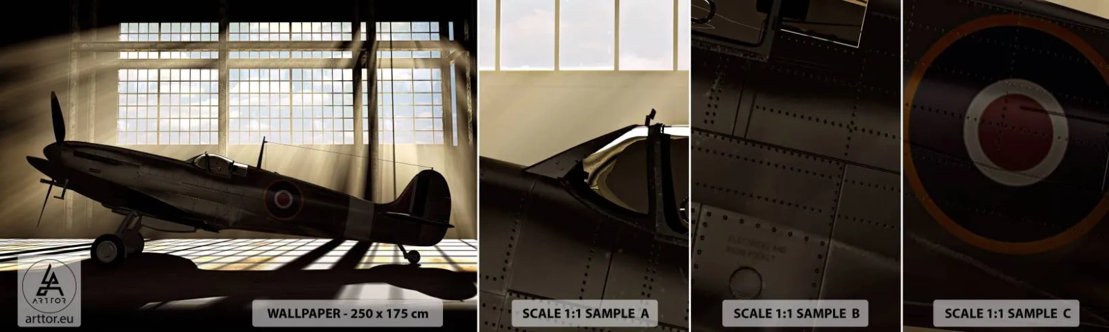 Prøve Fototapet Selvklæbende Deluxe Sticker - Resten af krigeren - Fly, Luftfartshangar, Fly - 100x30 cm