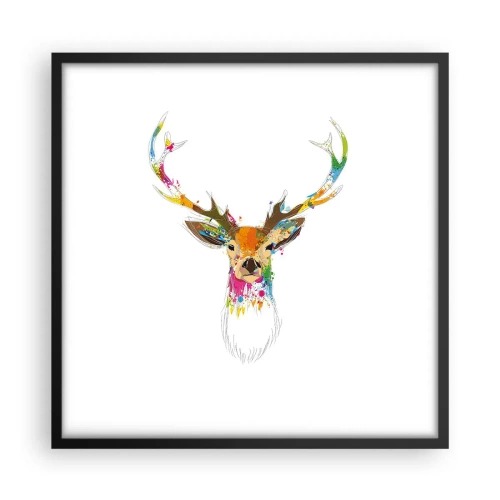 Plakat i sort ramme - Blid kronhjort badet i farver - 50x50 cm