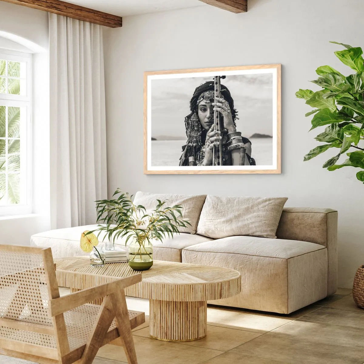 Plakat i ramme af lyst egetræ - Selve den orientalske musik - 91x61 cm