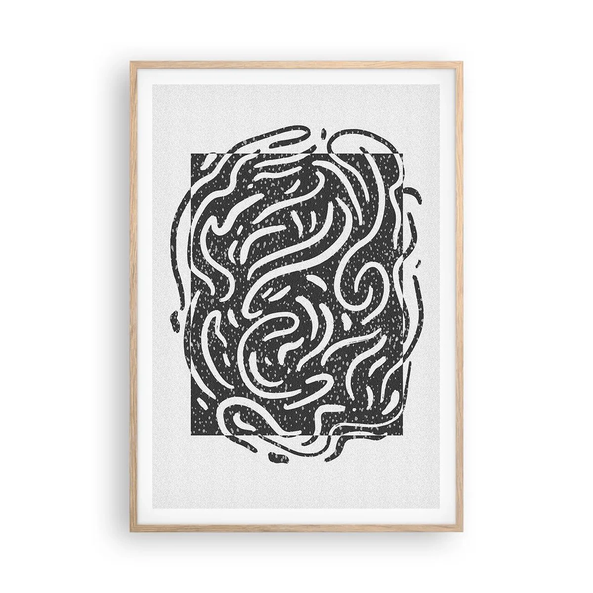 Plakat i ramme af lyst egetræ - Abstraktion: en dans af glæde - 70x100 cm