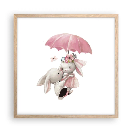 Plakat i ramme af lyst egetræ - Det er kærlighed - 50x50 cm