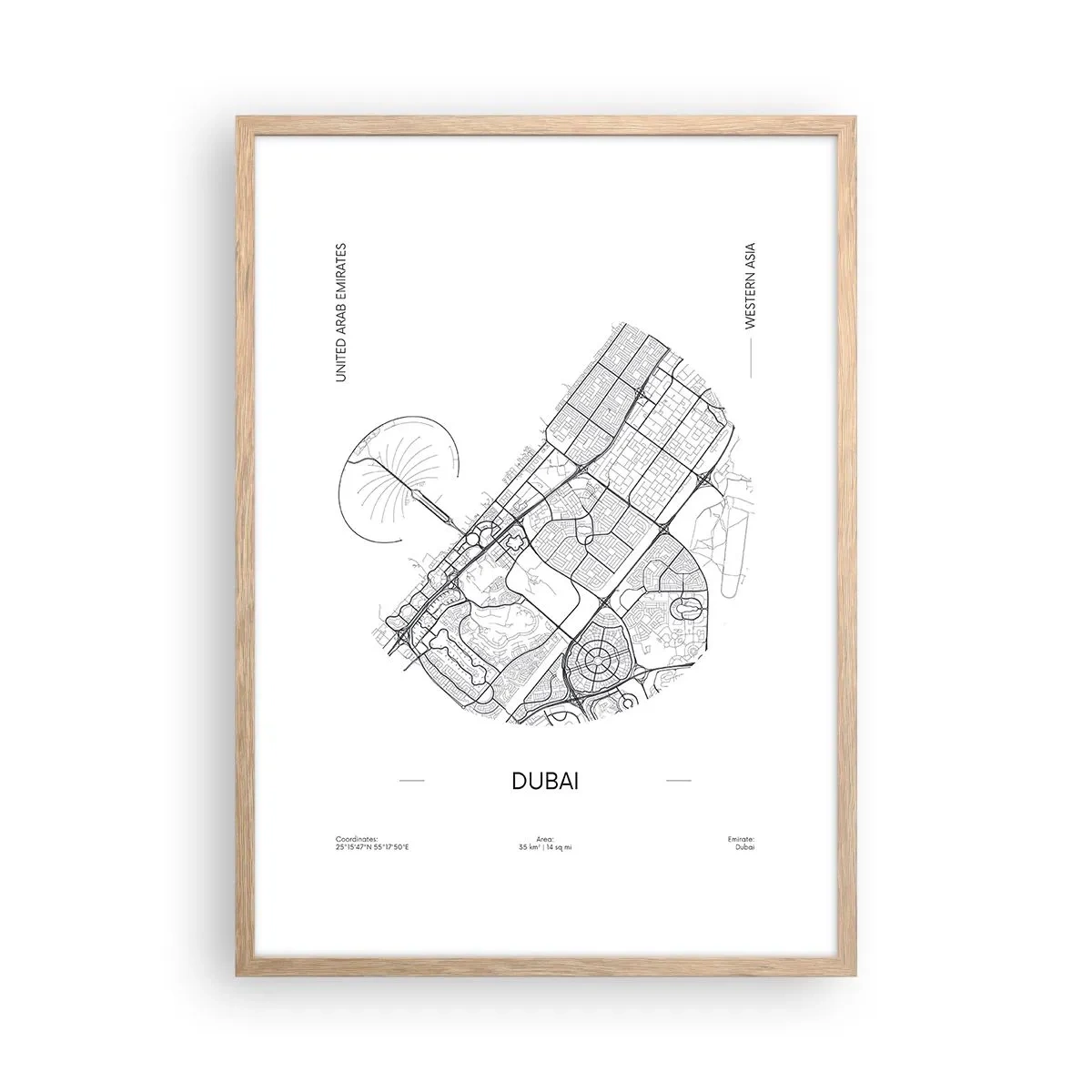 Plakat i ramme af lyst egetræ - Dubais anatomi - 50x70 cm