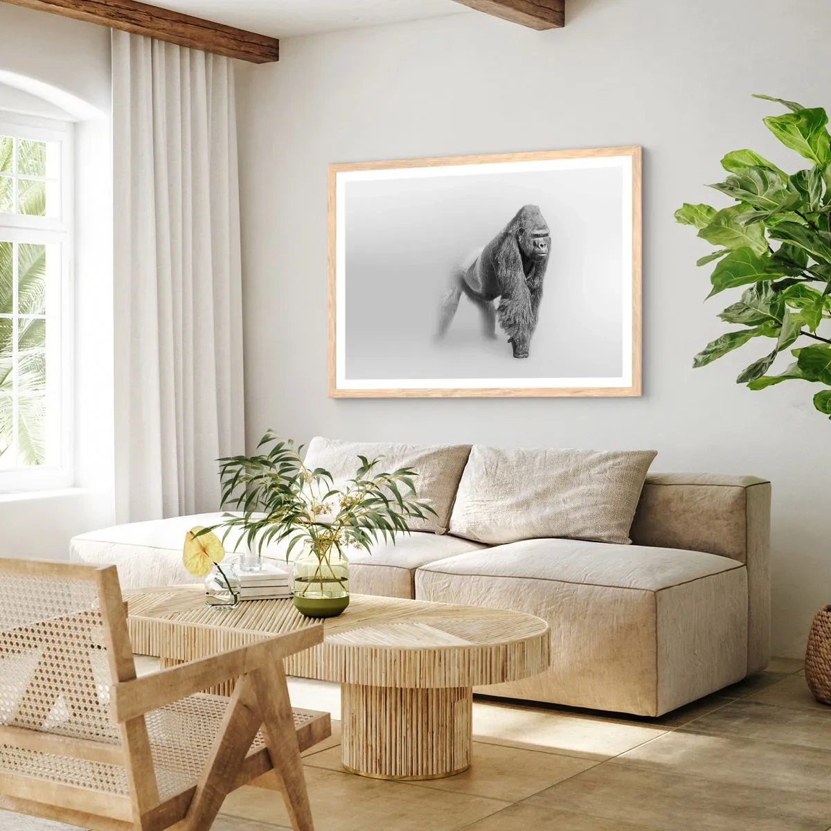 Plakat i ramme af lyst egetræ - Selvsikker på sin styrke - 70x50 cm