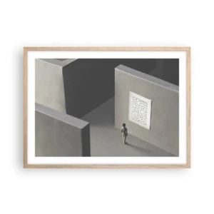 Plakat i ramme af lyst egetræ - Men hvor er jeg? - 70x50 cm