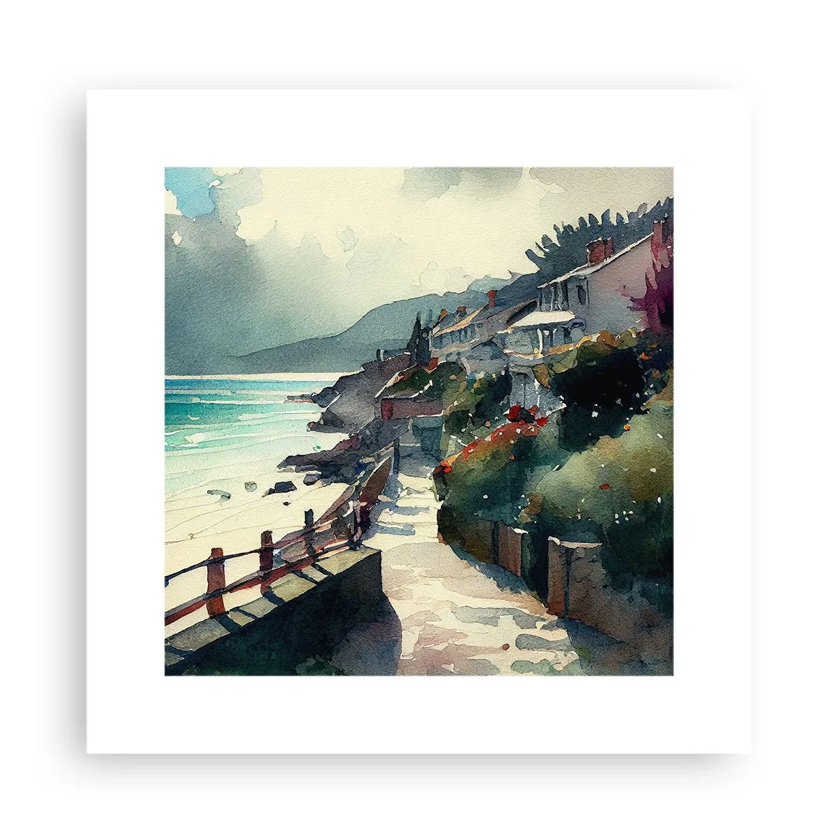 Plakat - Middelhavsby - 30x30 cm