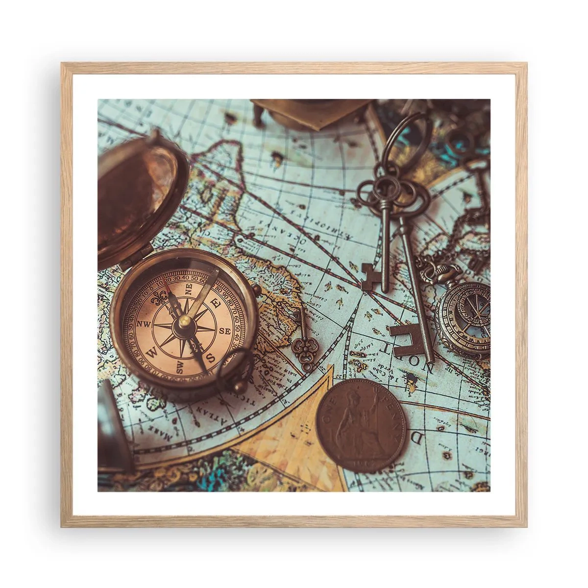 Plakat i ramme af lyst egetræ - For eventyreren - 60x60 cm