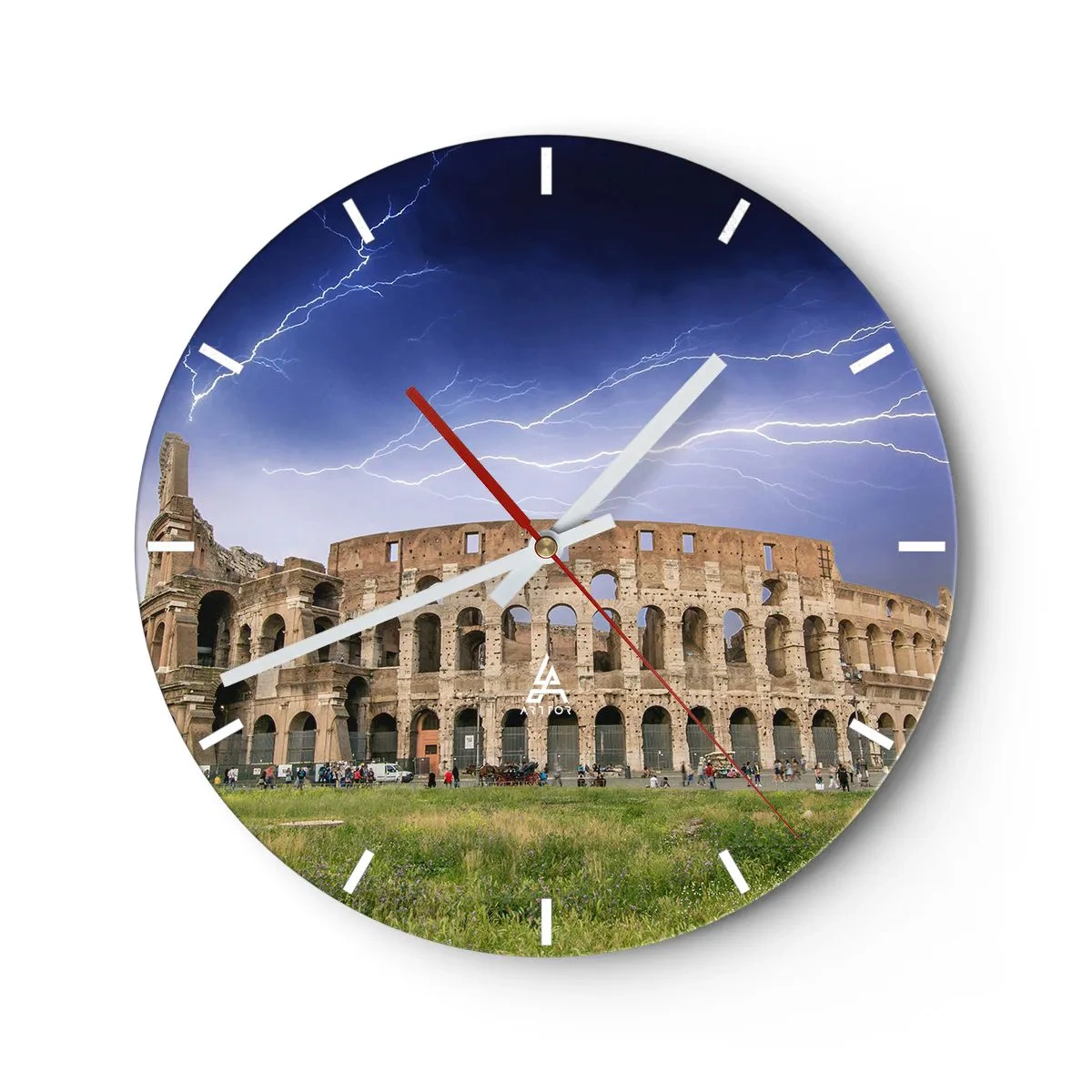 Vægur, Uret - Colosseum oplyst af lyn mod en mørk himmel - 30x30cm - Kamparena - Moderne vægdekoration til stue, køkken og soveværelse ARTTOR