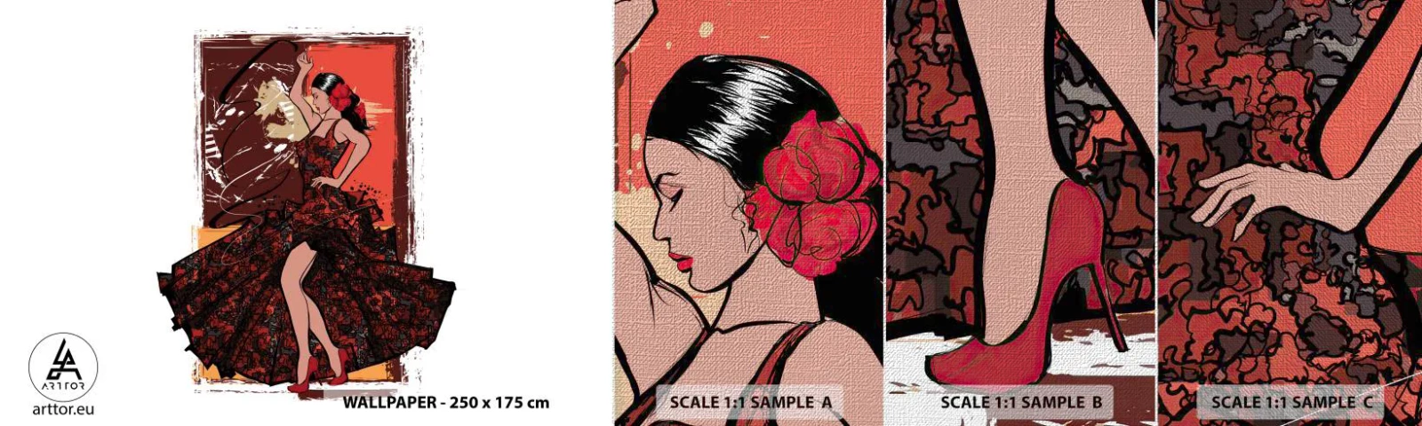 Prøve Fototapet Premium Canvas - I hjertets rytme - Danser, Flamenco, Dans - 100x30 cm