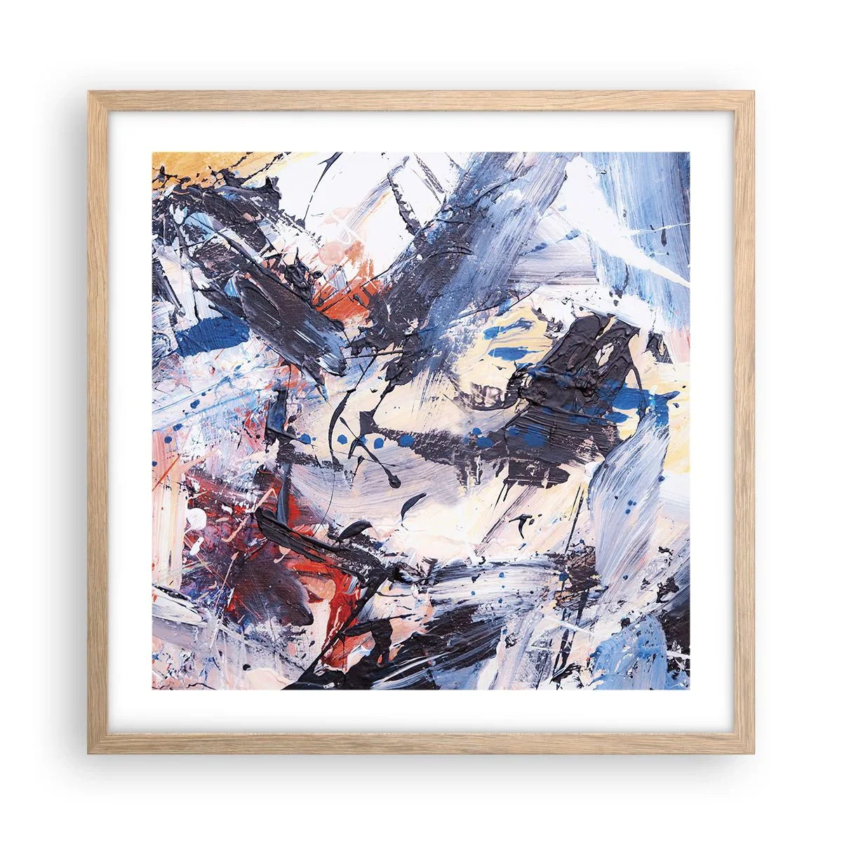 Plakat i ramme af lyst egetræ - Abstraktionens vanvittige dans - 50x50 cm