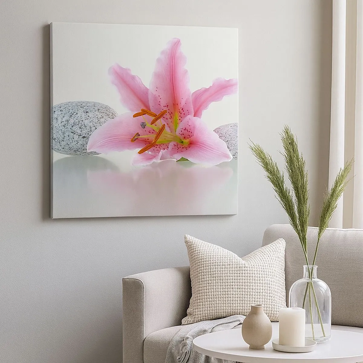 Lærredstryk - Billede på lærred - Et studie i rosa, grå og hvid - 30x30 cm