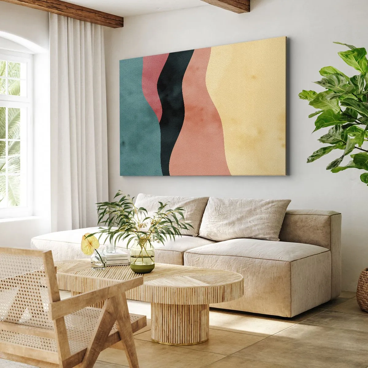 Lærredstryk - Billede på lærred - Abstrakte bølger i pastelfarver - 70x50cm - Kompatibel manglende overholdelse - Moderne vægdekoration til stue og soveværelse ARTTOR