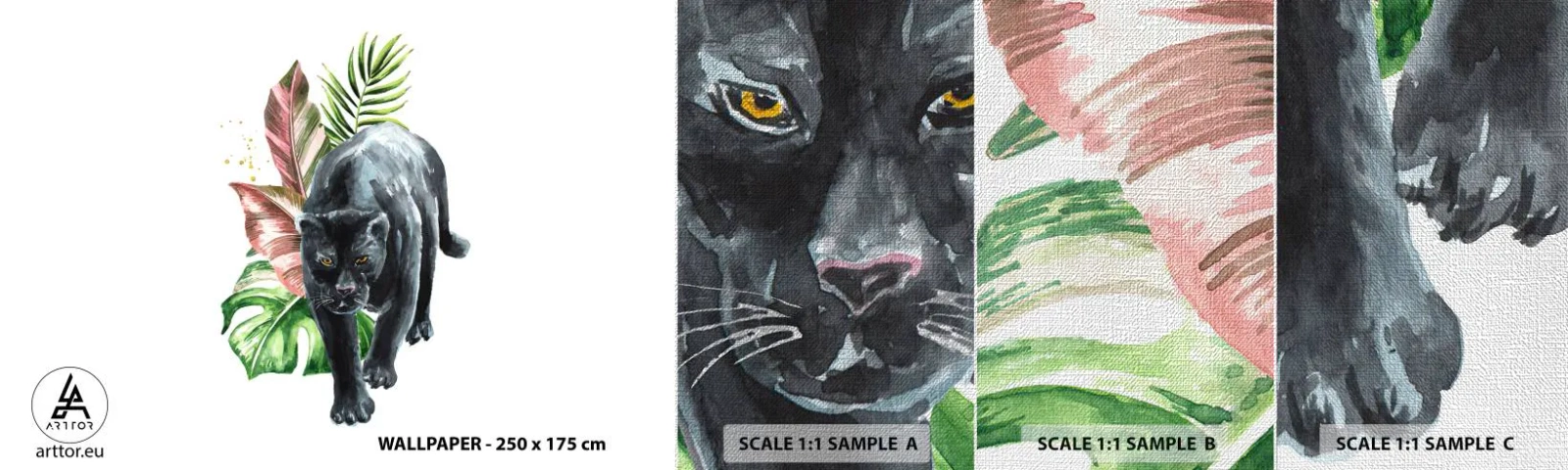 Prøve Fototapet Premium Canvas - Vild i hjertet - Sort panter, Dyr, Natur - 100x30 cm