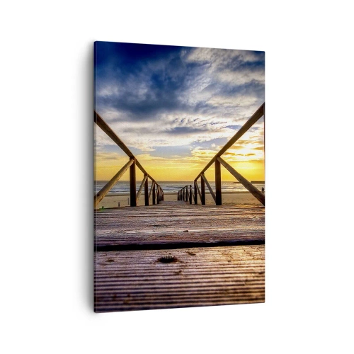 Lærredstryk - Billede på lærred - Direkte til en stille strand ved solnedgang - 50x70 cm