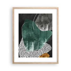 Plakat i ramme af lyst egetræ - Farverig abstraktion med en guldflager - 40x50 cm