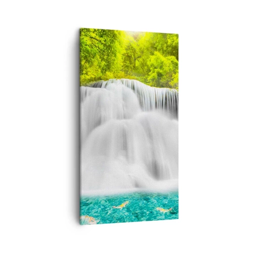 Lærredstryk - Billede på lærred - En skummende kaskade fra grøn til azurblå - 45x80 cm