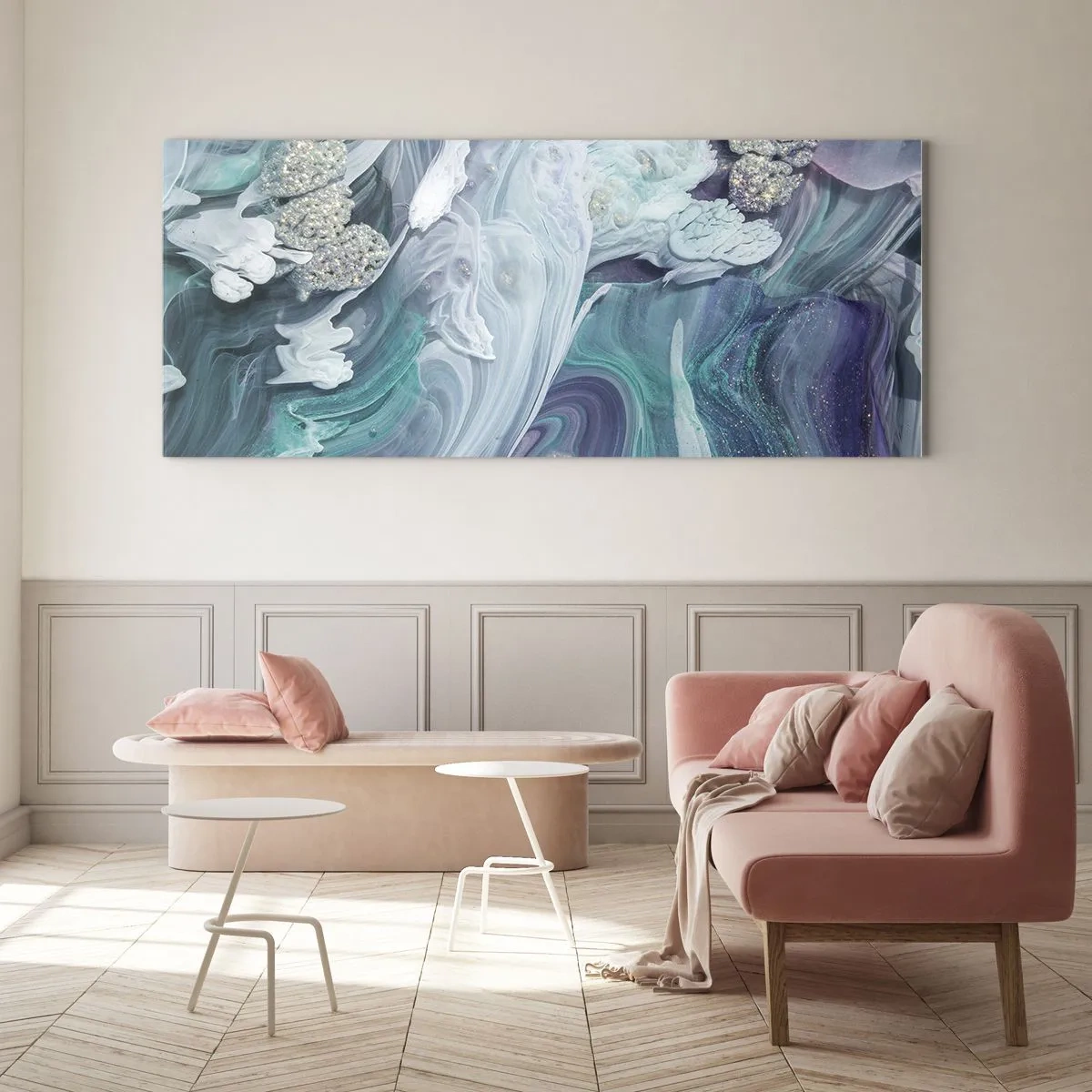 Billede på glas - Strømme af blå - 100x40 cm