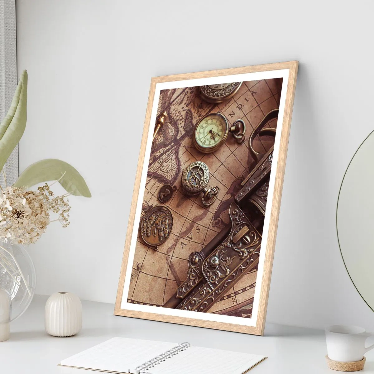 Plakat i ramme af lyst egetræ - Opkald til eventyr - 50x70 cm