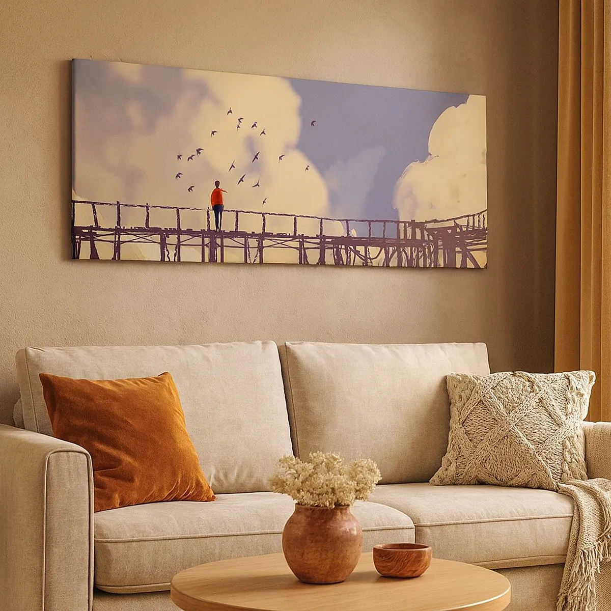 Lærredstryk - Billede på lærred - Blå længsel - 100x40 cm