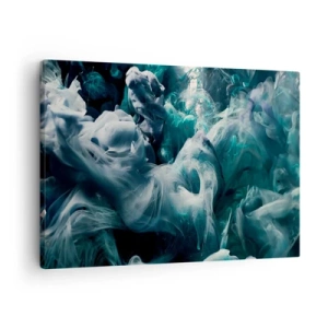 Lærredstryk - Billede på lærred - Dynamiske abstrakte bølger i nuancer af blå og hvid - 70x50cm - Farvebevægelse - Moderne vægdekoration til stue og soveværelse ARTTOR