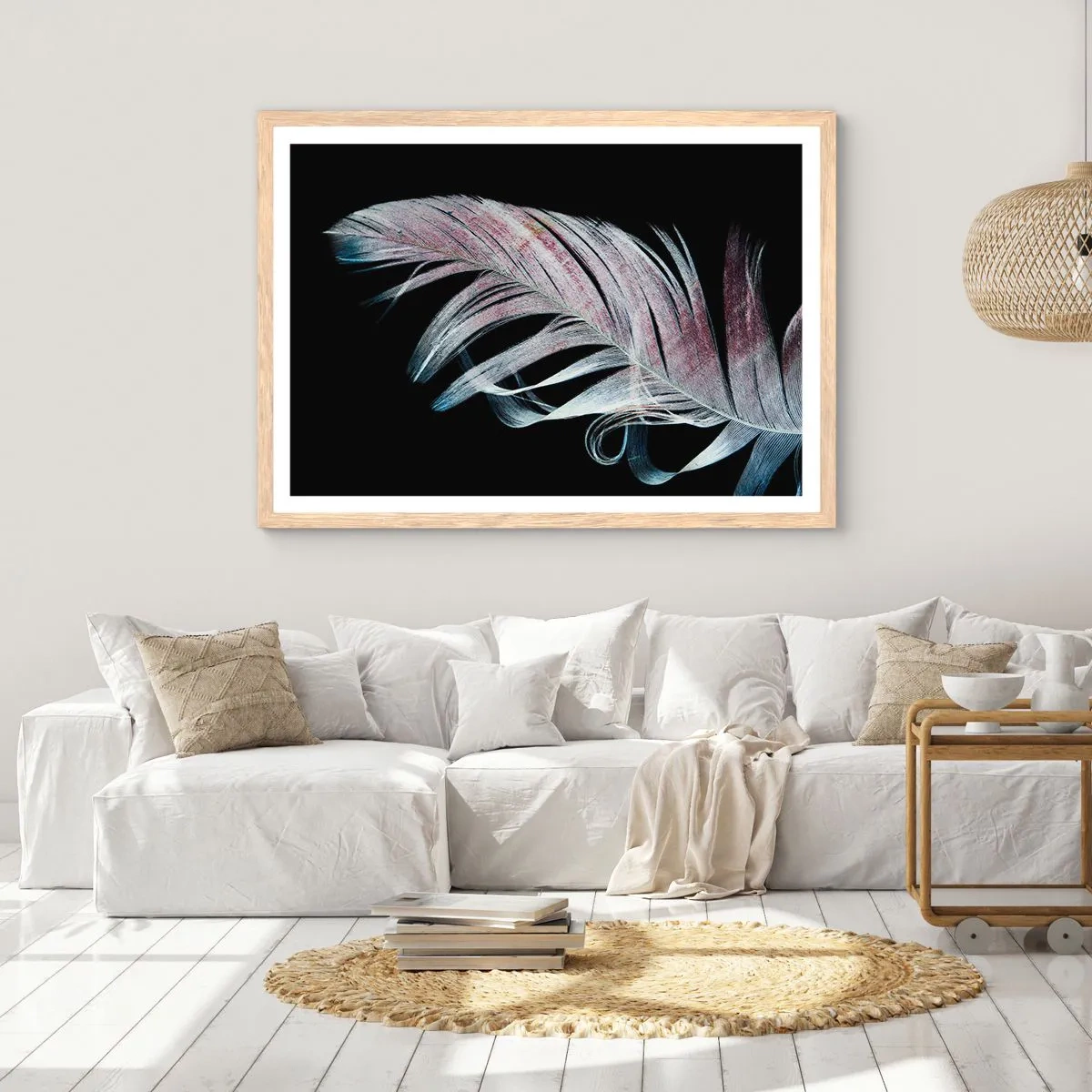 Plakat i ramme af lyst egetræ - Tænk om berøring - 70x50 cm