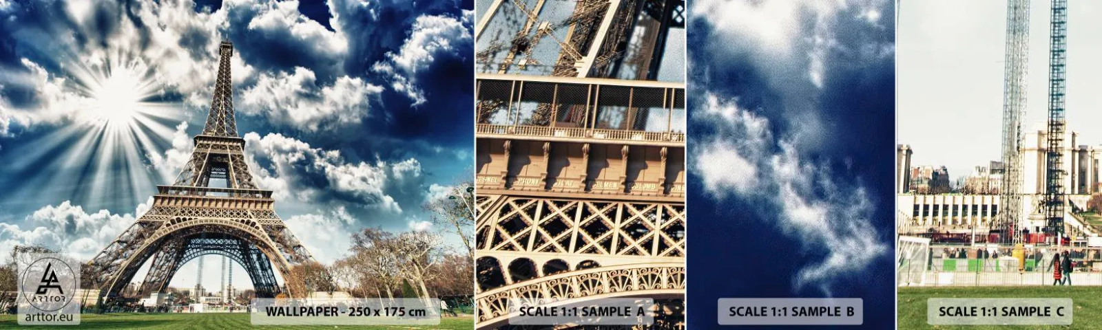 Prøve Fototapet Selvklæbende Deluxe Sticker - Den eneste af sin art under solen - Eiffeltårnet, Paris, Arkitektur - 100x30 cm