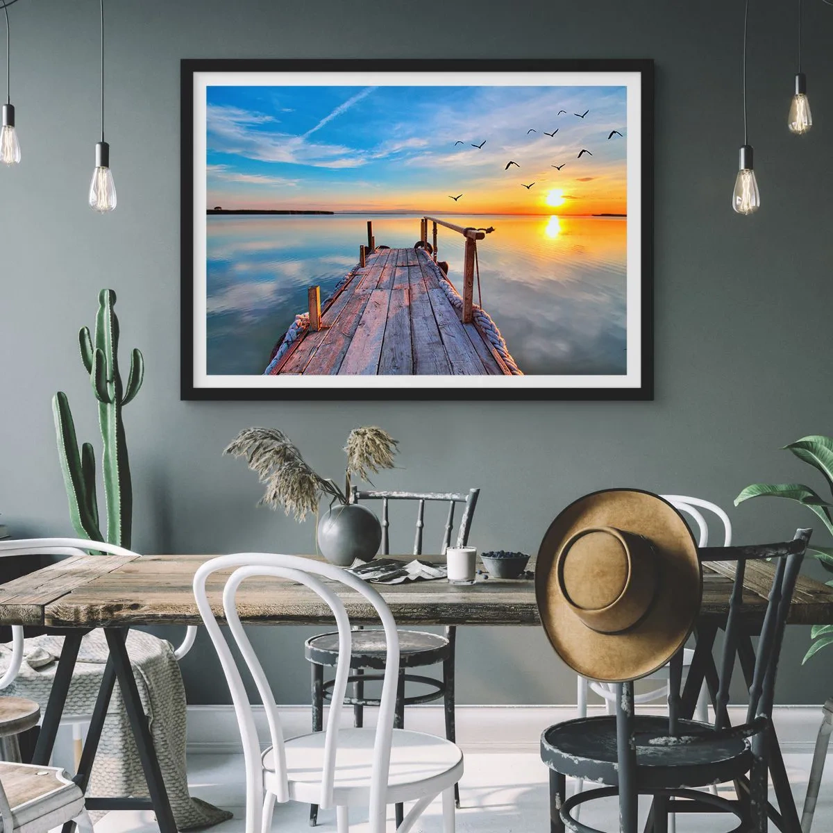 Plakat i sort ramme - Går fremad mod solen - 100x70 cm