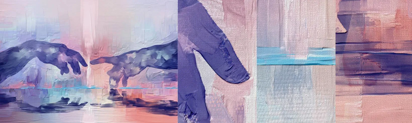 Prøve Fototapet Premium Canvas - Den guddommelige gnist af liv - Hænder, Michelangelo, Stykke - 100x30 cm