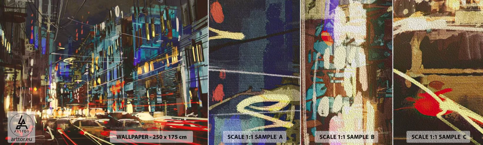 Prøve Fototapet Premium Sand - Aftenens travlhed på gaden - By, Arkitektur, Natteliv - 100x30 cm