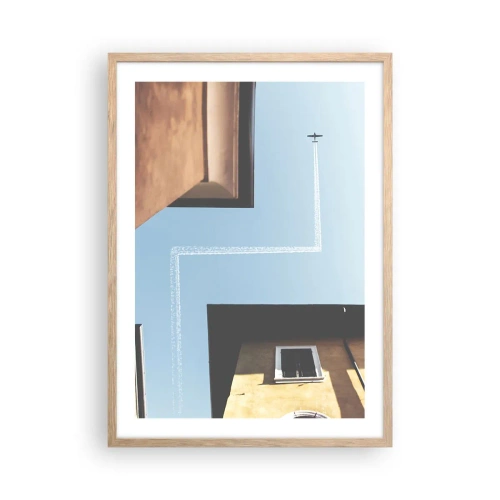 Plakat i ramme af lyst egetræ - Over den urbane labyrint - 50x70 cm