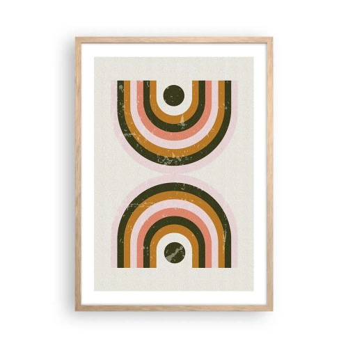 Plakat i ramme af lyst egetræ - Tvilling-abstraktion - 50x70 cm