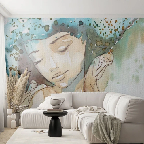 Fototapet Premium Canvas - Lady in blue - Abstraktion, Kvinde, Kvindens ansigt - 150x105 cm