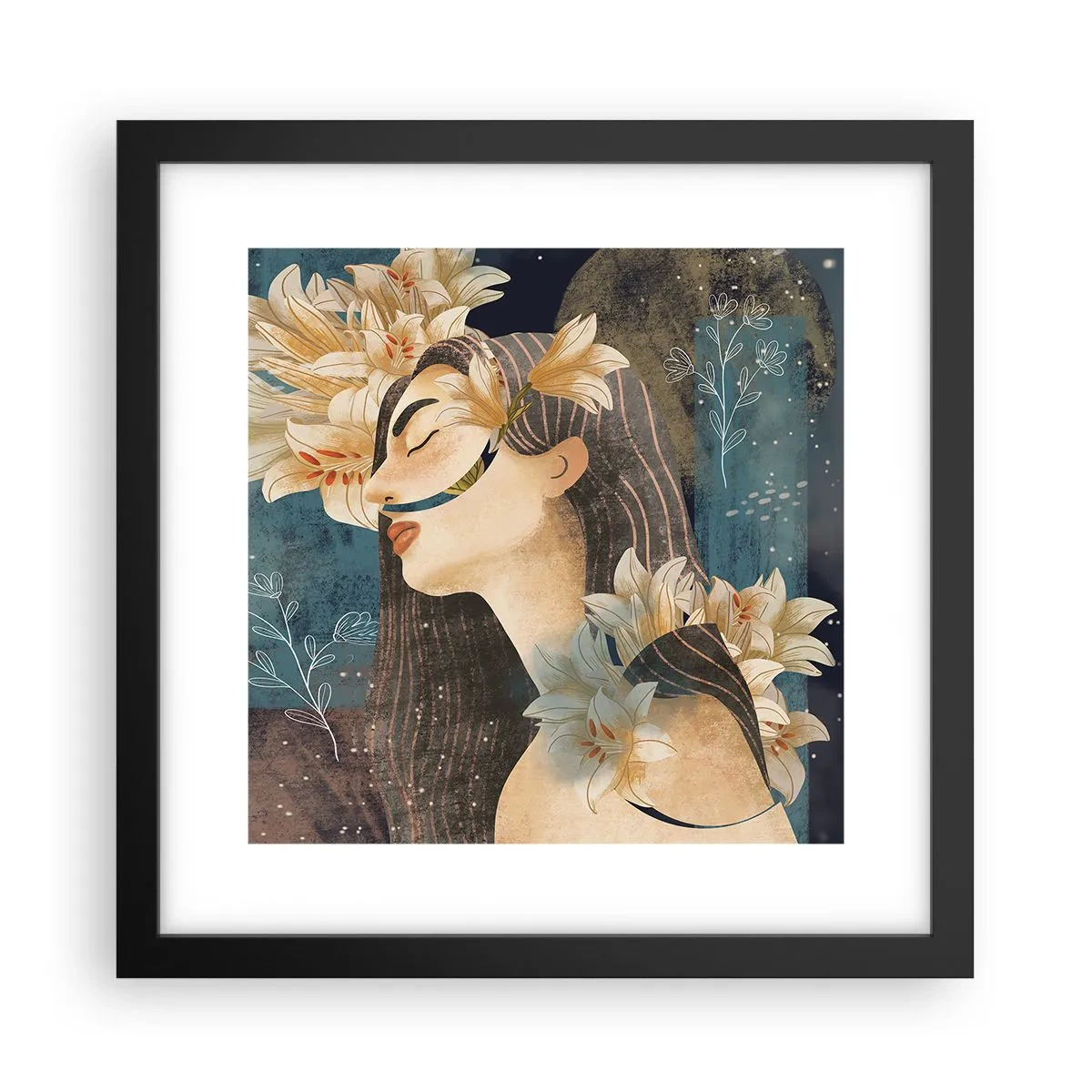 Plakat i sort ramme - Eventyret om prinsessen med liljerne - 30x30 cm