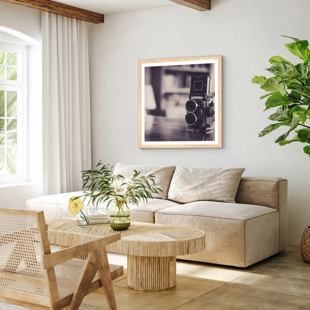 Plakat i ramme af lyst egetræ - Magien i et gammelt fotografi - 50x50 cm