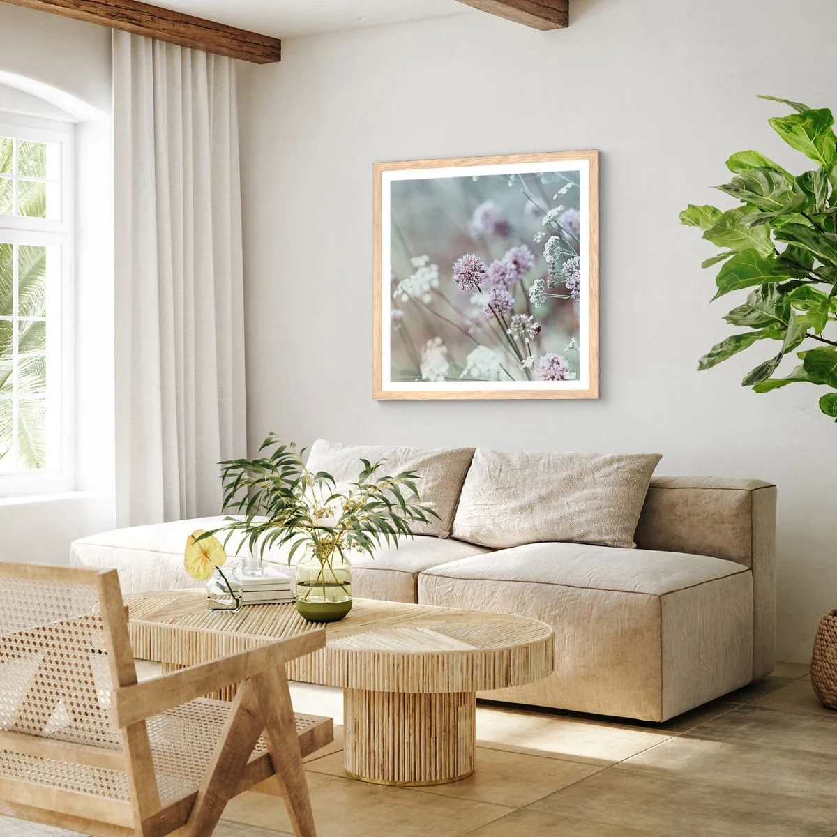 Plakat i ramme af lyst egetræ - Søde filigranurter - 40x40 cm