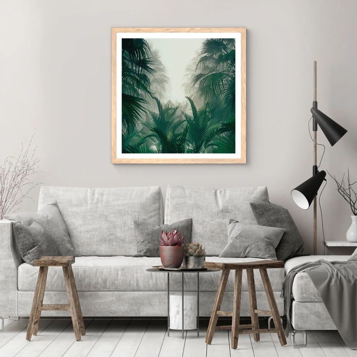 Plakat i ramme af lyst egetræ - Tropisk mysterium - 60x60 cm