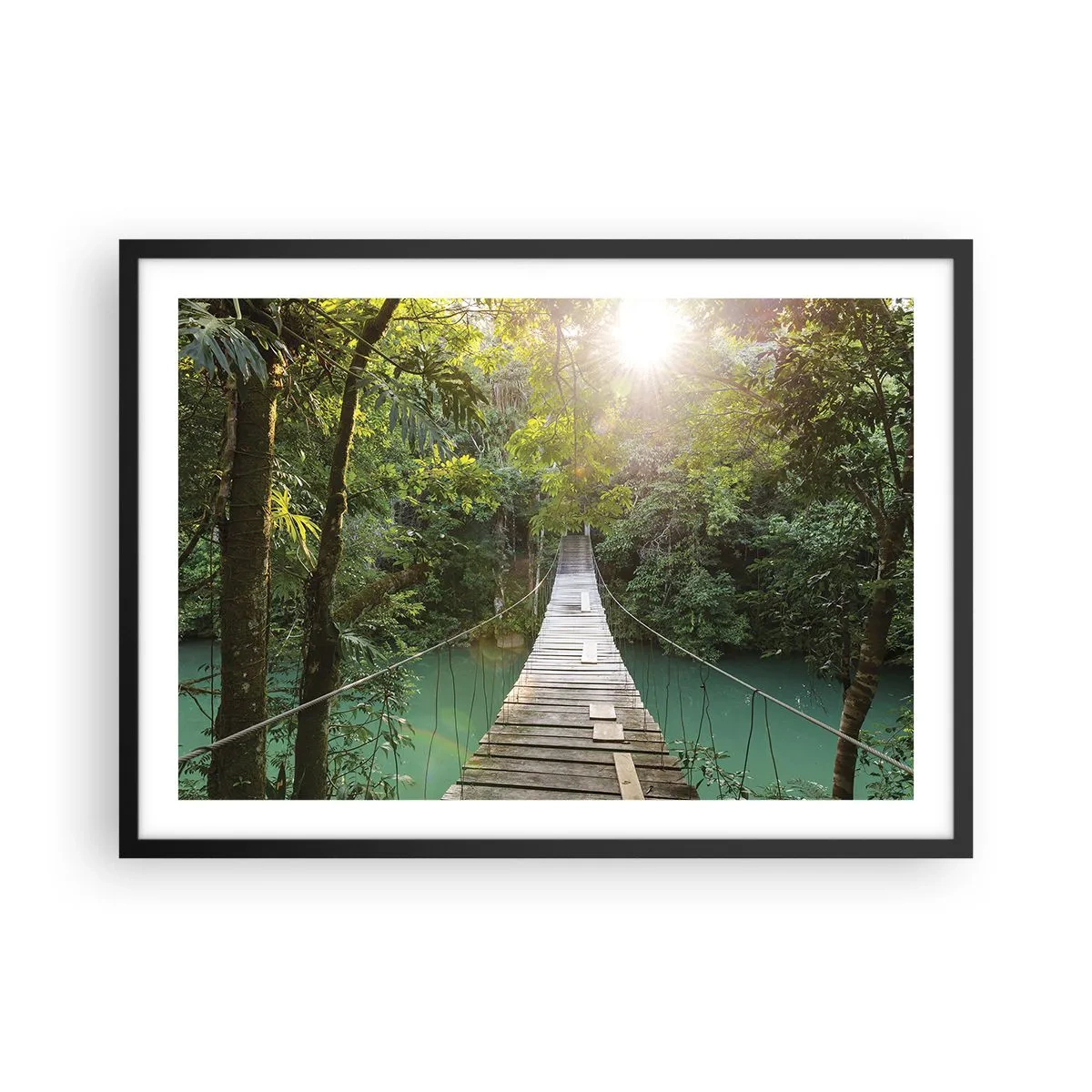 Plakat i sort ramme - Over det azurblå vand til den azurblå skov - 70x50 cm