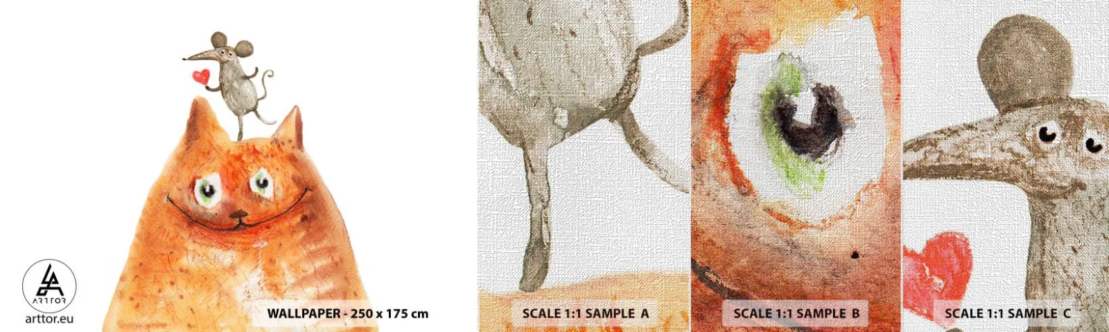 Prøve Fototapet Premium Canvas - Kærlighedens paradokser - For børn, Mus, Kat - 100x30 cm