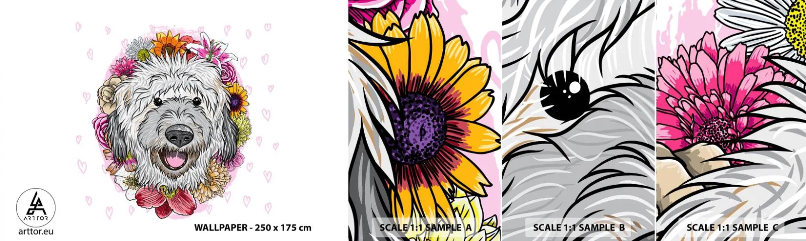 Fototapet Prøve Standard Eco - Hvalpens glæde - Abstraktion, Hund, For børn - 100x30 cm