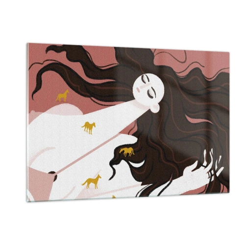 Billede på glas - Drøm om en gylden hest - 120x80 cm